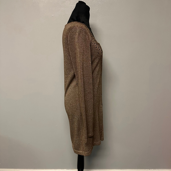 Women's Chico's Gold Brown Sequin Cardigan Sweater Size 0 longline long sleeve - Picture 3 of 12